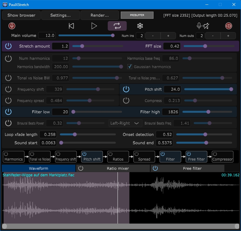 Screenshot des Programms PaulXStretch